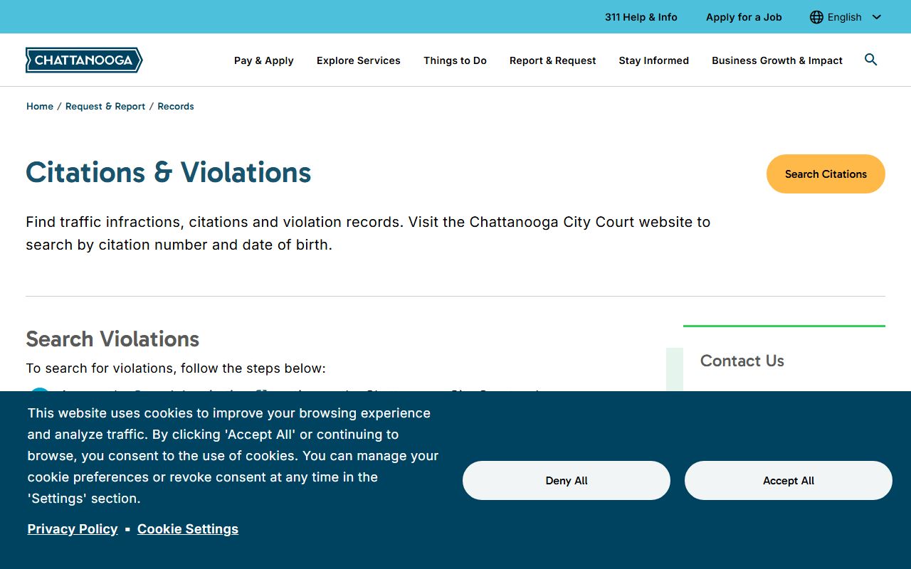 Chattanooga DUI records in the city court citations and violations page