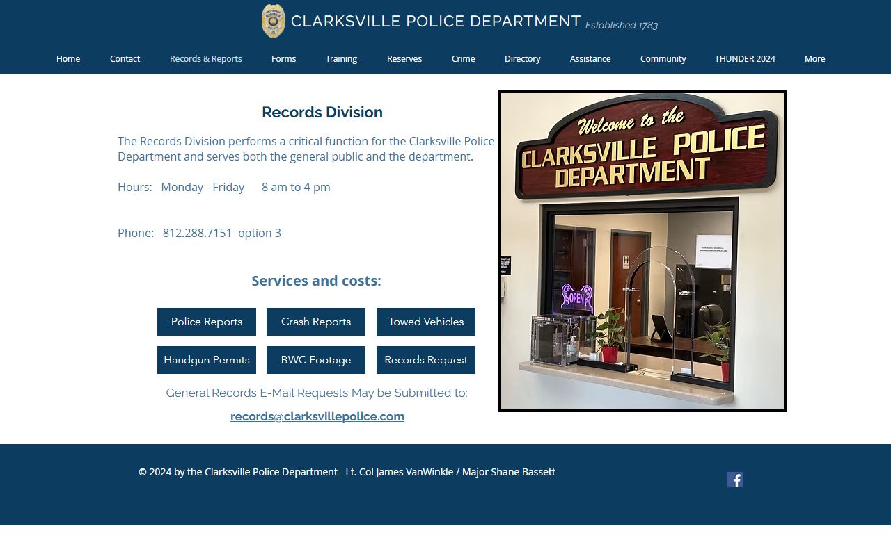 Clarksville DUI records through the police records division