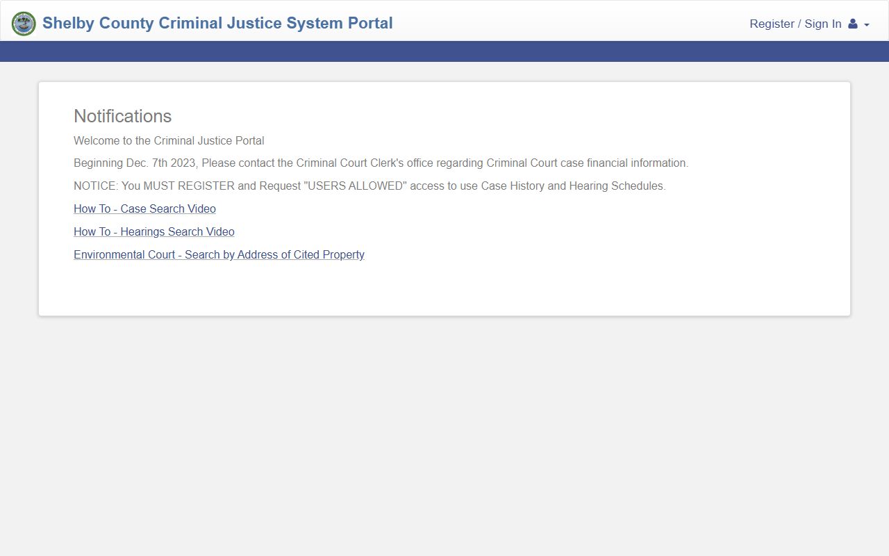 Memphis DUI records through the Shelby County Criminal Justice Portal