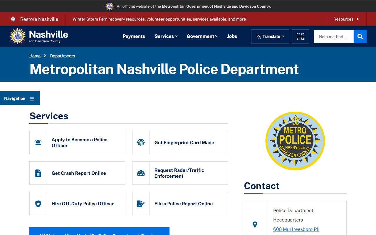 Nashville DUI records from the police records unit