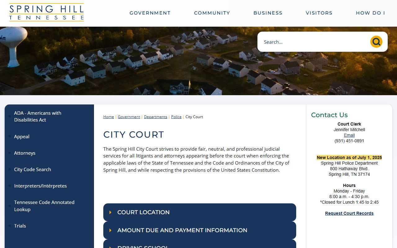 Spring Hill DUI Records from the city court