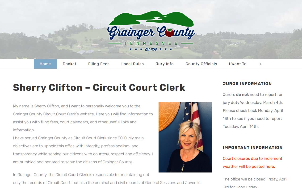 Grainger County DUI Records Circuit Court Clerk page