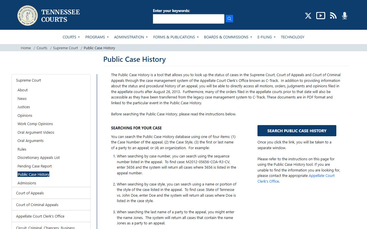 Tennessee DUI Records public case history search