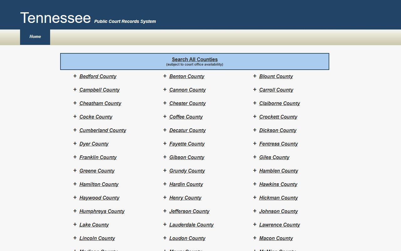 Tennessee DUI Records statewide court records portal